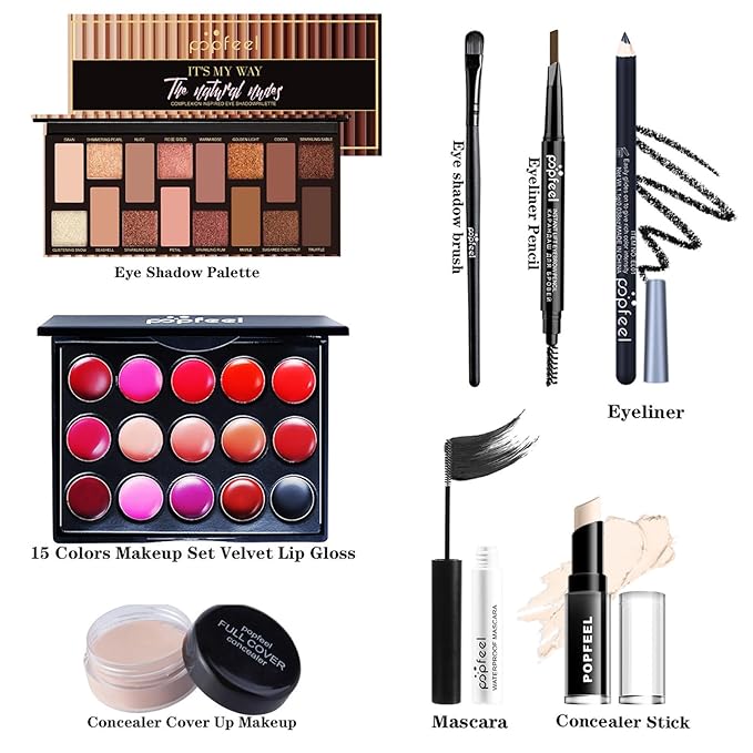 Makeup Kit for Women, All in One Makeup Gift Set for Women and Teen Girl, Full Makeup Kit with Lipgloss Eyeshadow Palette Concealer Stick Mascara Eyeliner Pencil Eye Shadow Brush-Velvo Beauty