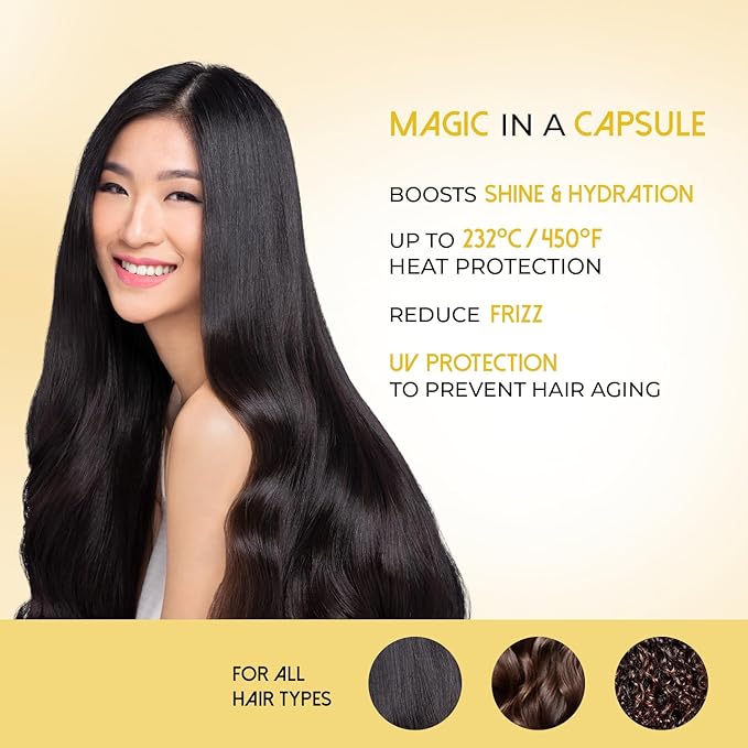 Hair Vitamin Smooth & Shiny - 50 Capsules, Heat Protectant Oil for Frizzy Hair - With Vitamin B5-Velvo Beauty