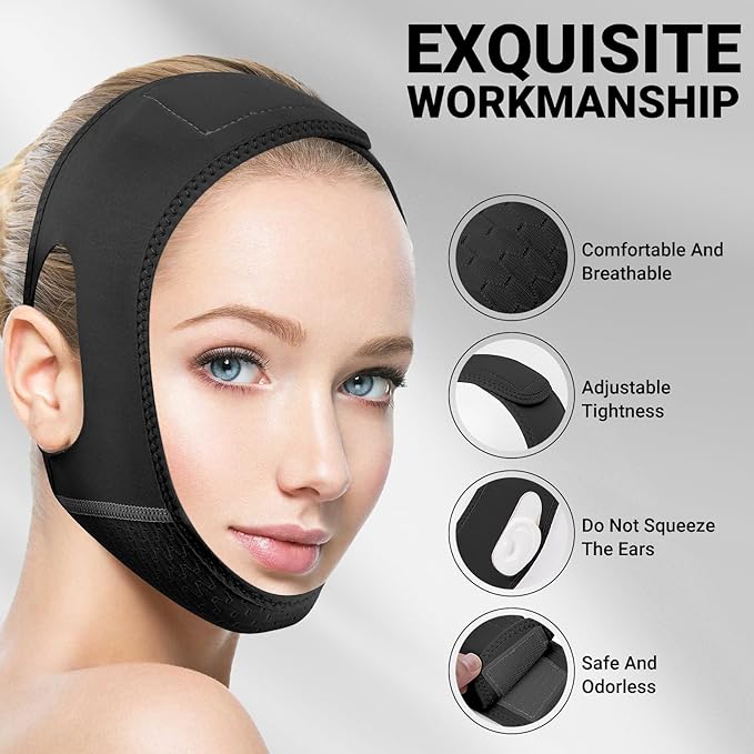 Reusable V Line Lifting Mask with Chin Strap for Sleeping,Face Lift Prevent Sagging, Jaw Exerciser,Black,M-Velvo Beauty