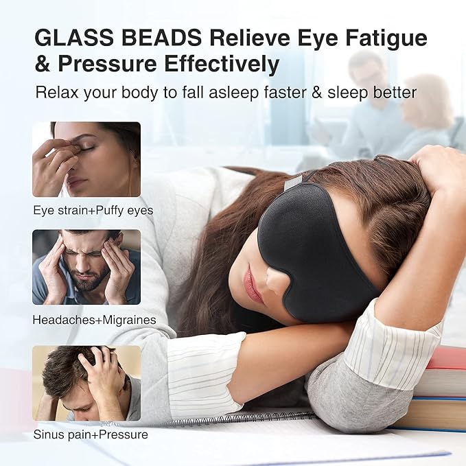 YFONG Weighted Sleep Mask, Women Men 3D Blocking Lights Sleeping Mask (4.2oz/120g), Pressure Relief Night Sleep Eye Mask with Adjustable Strap, Eye Cover Blindfold for Travel Nap Yoga, Black-Velvo Beauty