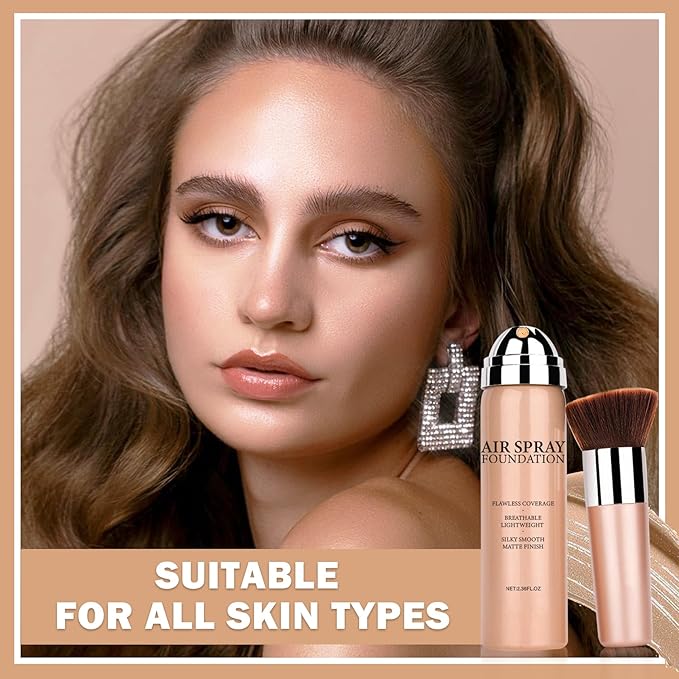 NVLEPTAP Airbrush Foundation Makeup Spray Silky Lightweight Full Coverage Foundation Face Air Cushion Foundation Set with Soft Makeup Brush - 02 Beige-Velvo Beauty