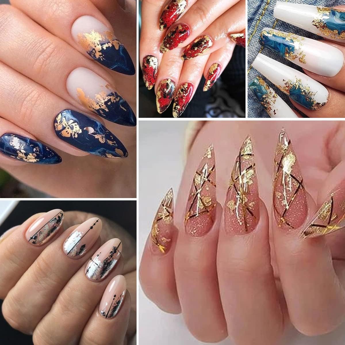 Holographic Glitter Nail Foil Flakes 3D Sparkly Aluminum Foil Sequins Nail Art Supplies Rose Gold Red Silver Glitter Foils Flake Mirror Powder Nail Designs for Acrylic Nail Art Decoration (4Boxes)-Velvo Beauty