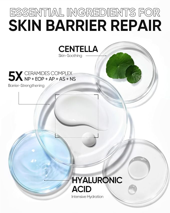 5X Ceramides Moisture Barrier Cream, Hydrating Skin Barrier Repair Face Moisturizer for All Skin Types with Hyaluronic Acid & Centella, Daily Moisturizer, Non-Comedogenic-Velvo Beauty