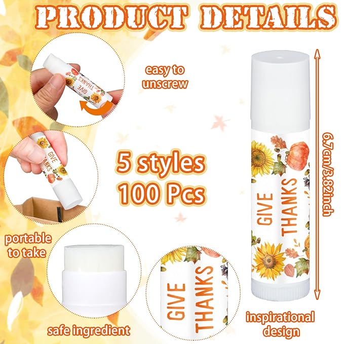 Dunzy 100 Pack Hello Fall Thanksgiving Party Gifts Bulk Lip Balms Favors Employee Appreciation Gifts Thank You Gifts Team Inspirational Gifts for Women Men Coworkers Satff Teachers(Thanksgiving)-Velvo Beauty