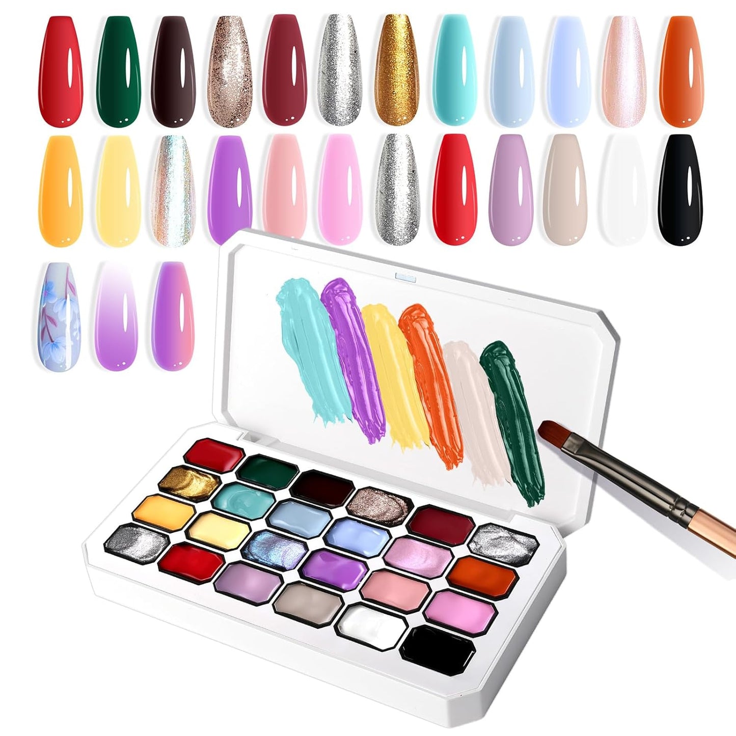 Gradient Painting Gel, 24 Gliter Colors Ombre Gel Nail Polish for Pigment Pat Silver&Gold Aura Nails, French Manicure DIY Nail Art Long-lasting No-wipe Palette C-Velvo Beauty