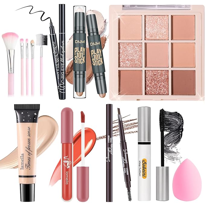 Makeup Set for Girls Teens Women, Makeup Present Set, Makeup Kit, Includes Eyeshadow Palette, Foundation, Blusher, Eyebrow Pencil, Eyeliner, Lip Gloss, Lip Oil, Makeup Brushes & Sponge-Velvo Beauty