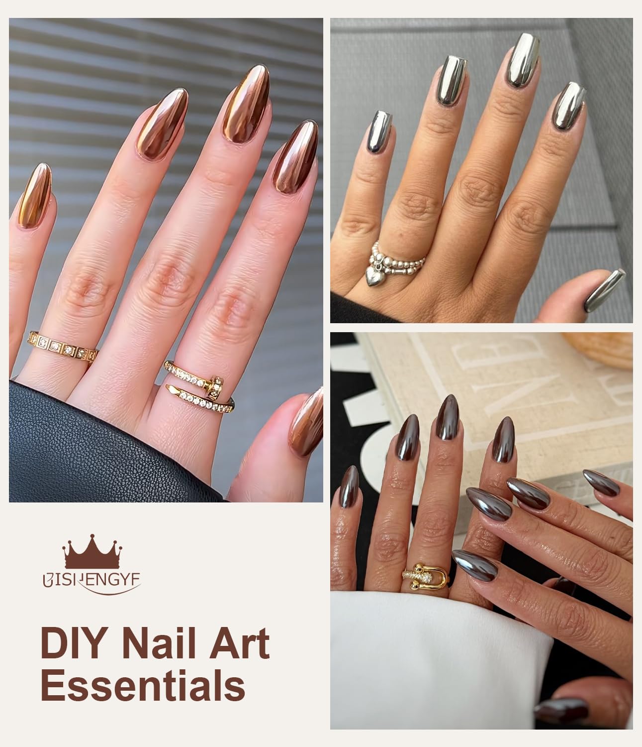 Mermaid Pearl Chrome Nail Powder: 8 Colors Mirror Effec Chocolate/Coffee/Copper Chrome Nail powder，Magic Mermaid Pink Chrome Nail Powder Pigment for Nail Art Design Home DIY（Purple/Green）-Velvo Beauty