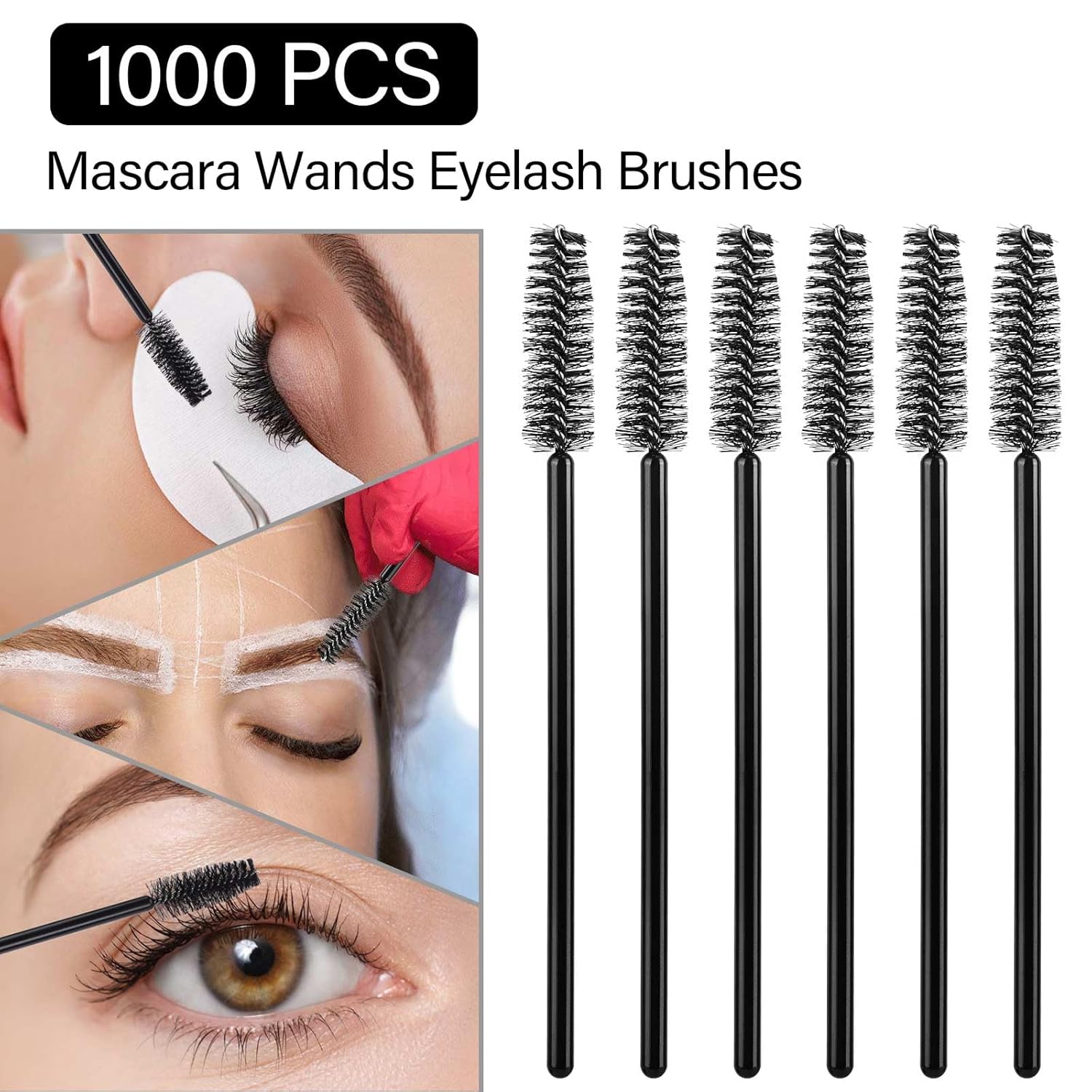1000 Disposable Mascara Wands Eyelash Brushes Spoolies for Eyebrow Eye Lash Extension Black-Velvo Beauty
