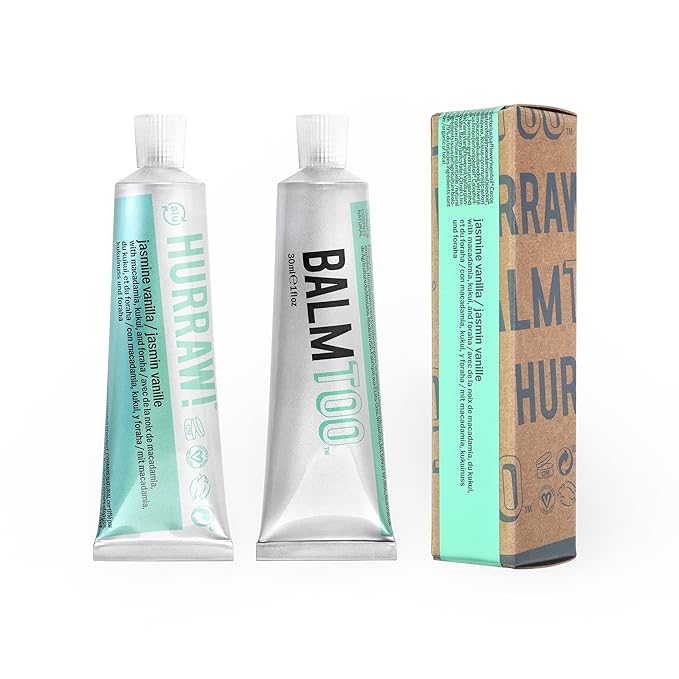 Hurraw! Balmtoo Squeezable Balm, Jasmine Vanilla: Thick, ultra-moisturizing. Anywhere application. Body, face, lips, neck, fingers, toes. 1 tube = 7 sticks of lip balm. Natural, Organic. Made in USA-Velvo Beauty