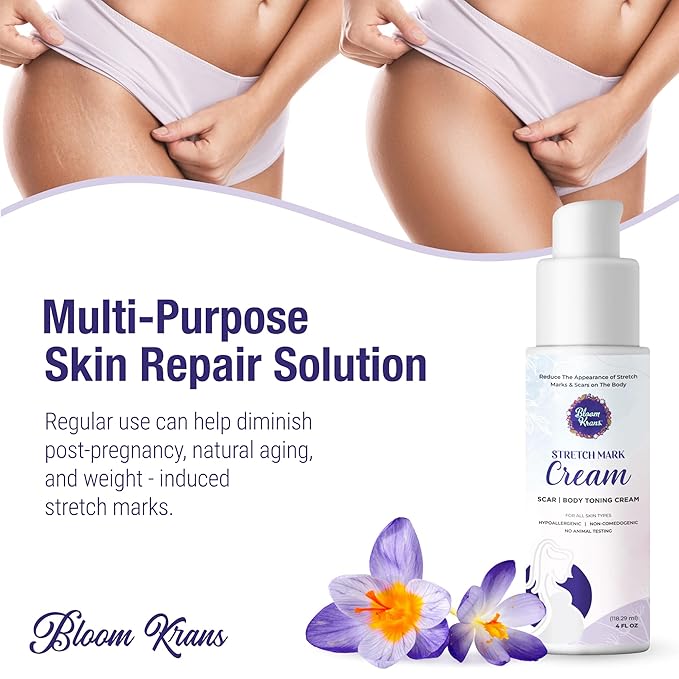 Bloom Krans Stretch Mark Cream for Pregnancy – Moisturizing Stretch Mark Remover Prevention Cream for the Pregnant Belly - Postpartum Lotion Essentials-Velvo Beauty
