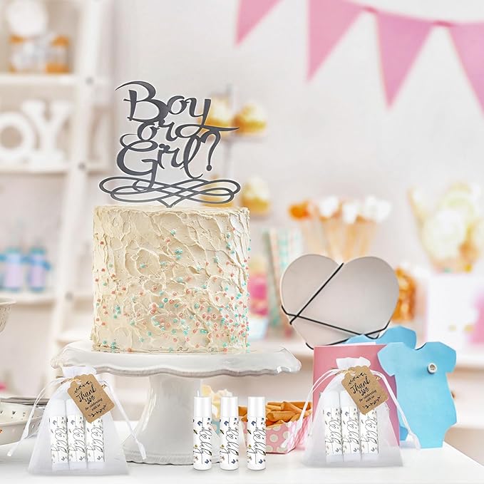 Demissle 50 Pcs Baby Shower Lip Balm Gift Set with 100 Pcs Organza Bags Baby Shower Party Favor for Guest Thank You Tag Rope Baby Shower Party Decoration Gender Reveal Souvenirs(Purple Flower)-Velvo Beauty