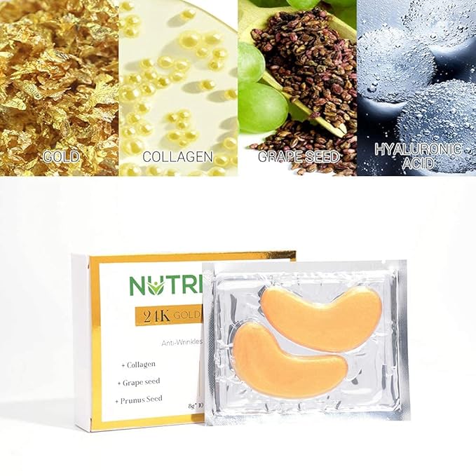 Under Eye Patches, 24K Gold Collagen Under Eye Mask Anti-Aging, Under Eye Treatment Mask for Puffy, Dark Circles, Wrinkles, 10 pairs-Velvo Beauty