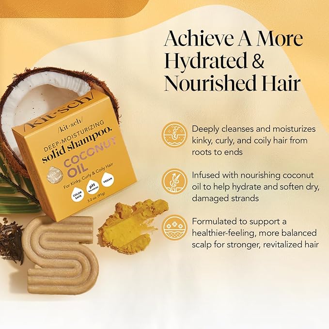 Kitsch Coconut Oil Shampoo Bar - Hydrate & Soften Dry Damaged Hair - Deep Moisturizing Curly Hair Shampoo - Safe Shampoo for Color Treated Hair - Silicone, Paraben & Sulfate Free - 3.2 oz-Velvo Beauty