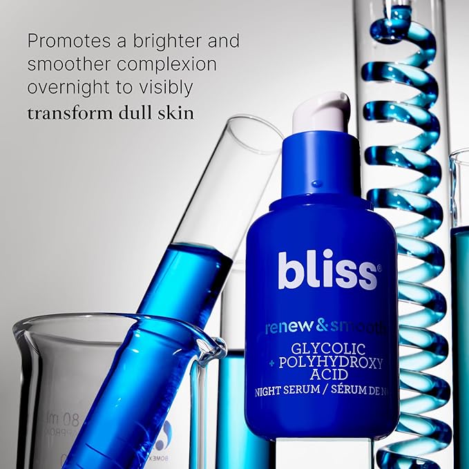 Bliss Glycolic + Polyhydroxy Acid Renew & Smooth - Night Serum - Gently Exfoliate Skin - Hydrating Squalane - Vegan & Cruelty-Free - 1 Fl Oz-Velvo Beauty