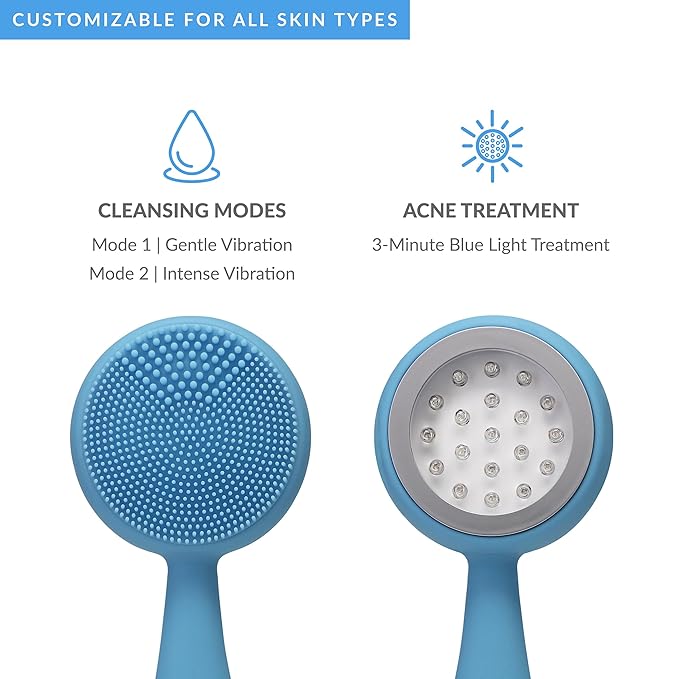 PMD Beauty Facial Cleansing Brush - Smart Silicone Brush with Blue Light Treatment - SonicGlow Vibration - Waterproof Device for Acne-Velvo Beauty