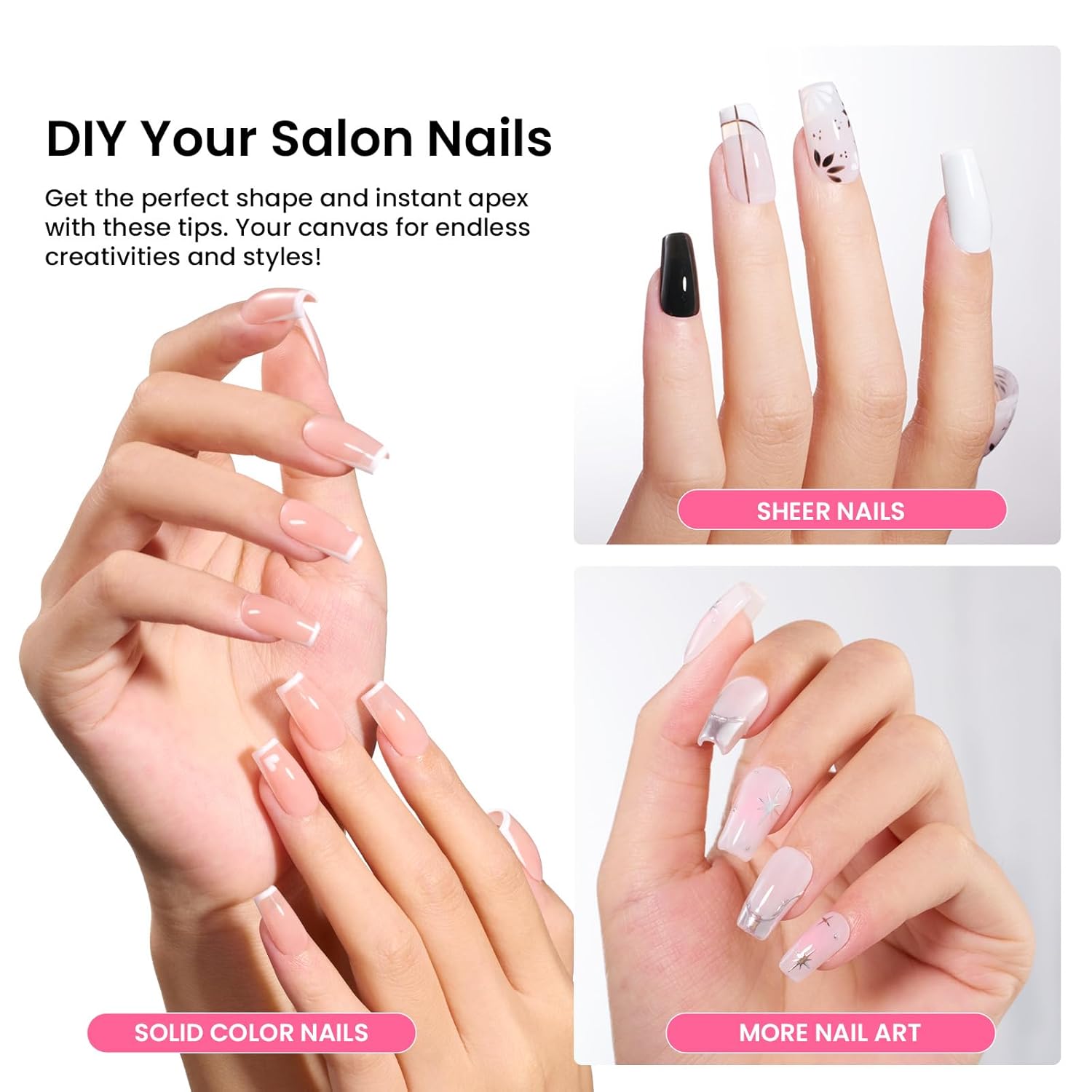 Beetles Tipex Gel Nail Kit Short Coffin Instant Apex Nail Tips, 224 Pcs 16 Sizes Pre-Building Pre-Etched False Nail Tips with Tipex Uv Nail Glue,Mini Nail Lamp-Thick Acrylic Nail Set-Velvo Beauty