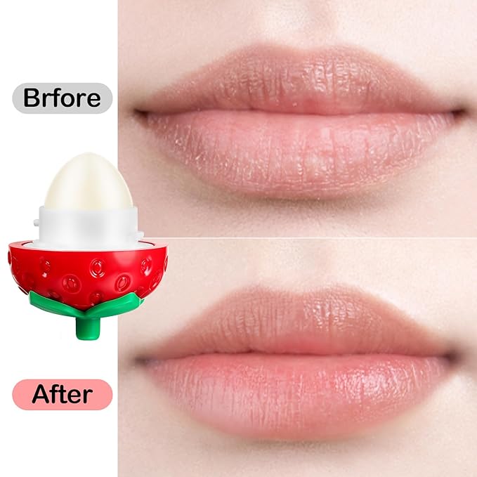 KISSIO Lip Balm,Strawberry Lip Balm,Lip Care with B5 Panthenol,Jojoba Seed Oil and Ceramide,Moisturize and Soothe Chapped Lips,Reduces Lines and Enhances Lip Elasticity,Cruelty Free,0.12 oz(02#)-Velvo Beauty