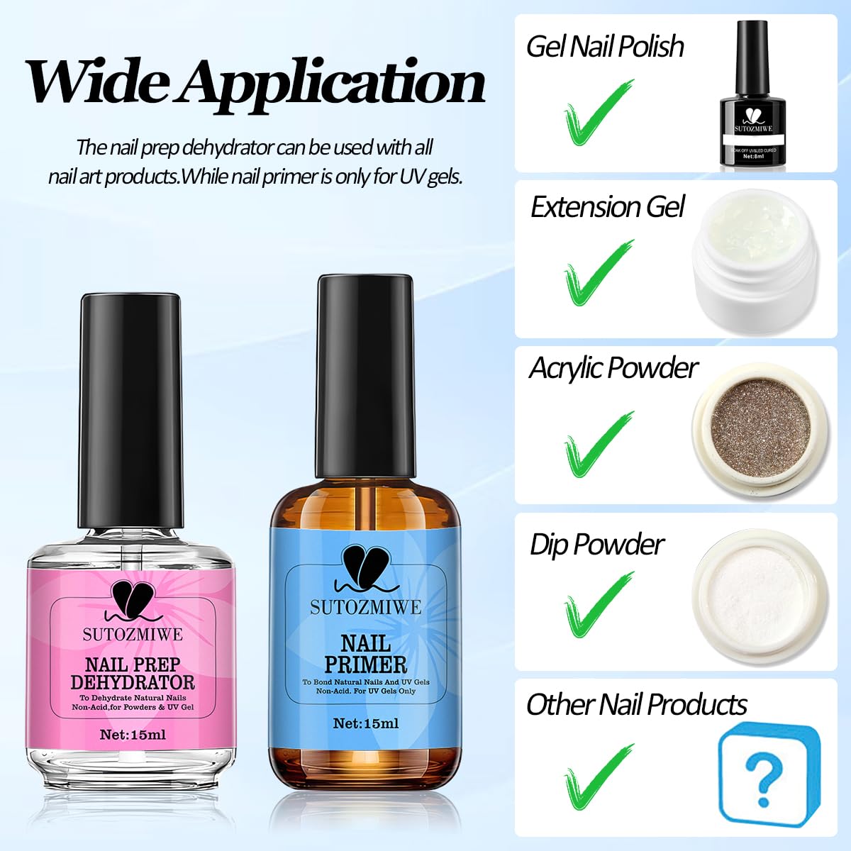 15 ml Nail Dehydrator and Primer Set, Acid Free Natural Prep Dehydrate & Bond Primer, Professional Nail Prep Kit for Acrylic Nails Gel Polish Manicure Nails Supplies Fast Dry-Velvo Beauty