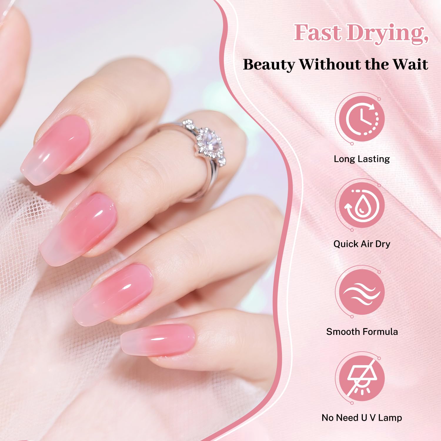 16.5ml Jelly Rose Pink Nail Polish Large Volume Quick Dry Nail Polish, Long Lasting Shine, Fingernail Toenail Nail Art DIY Home Travel Nail Art Gift-Velvo Beauty