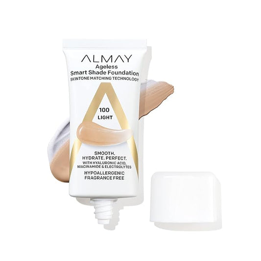 Almay Anti-Aging Foundation, Smart Shade Face Makeup with Hyaluronic Acid, Niacinamide, Vitamin C & E, Hypoallergenic-Fragrance Free, 100 Light, 1 Fl Oz (Pack of 1)-Velvo Beauty