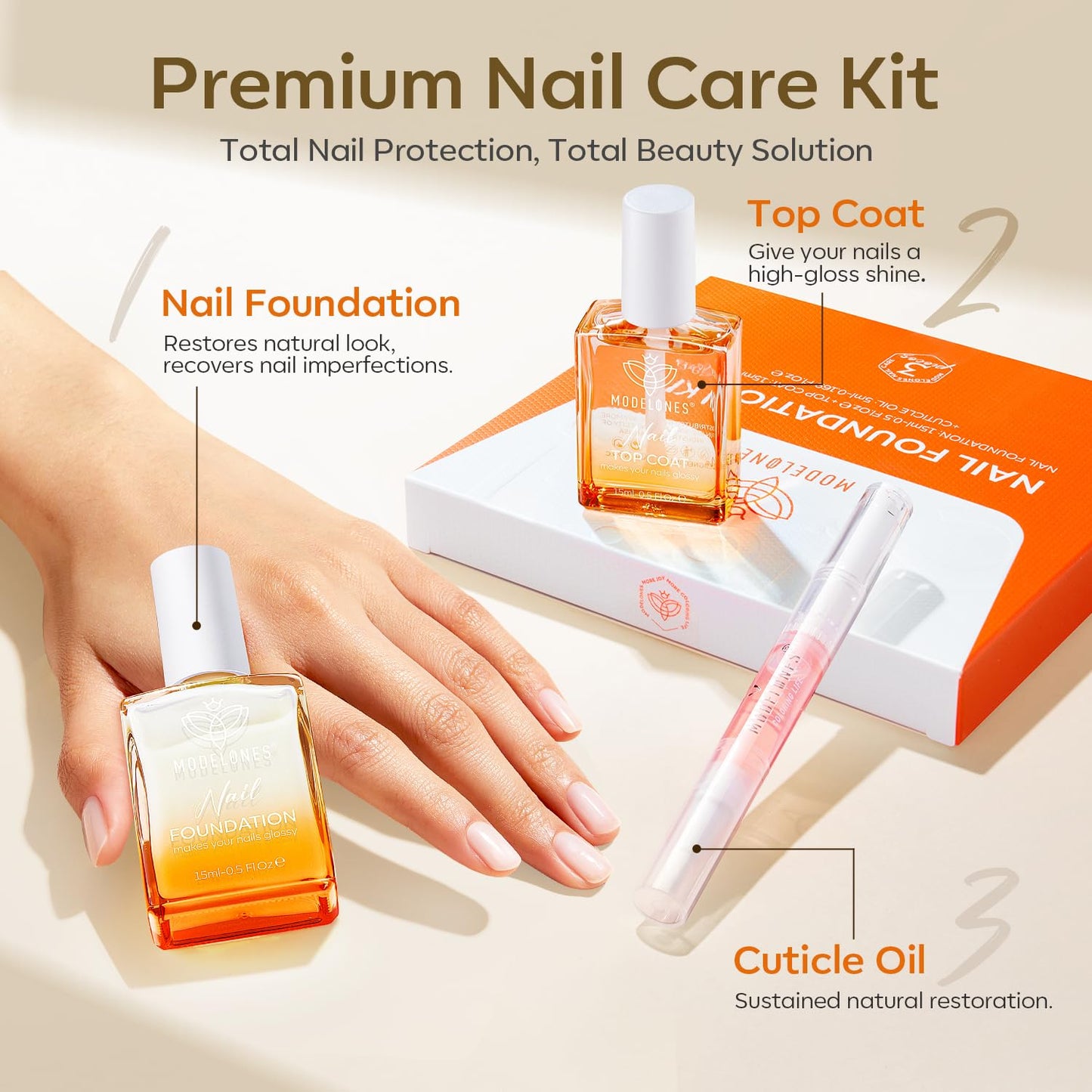 modelones Nail Strengthener Clear Gel Top Coat Nail Polish Cuticle Oil Pen Milky White Nail Repair for Damaged Nails Care Kit for Women 15 ml Ridge Filler for Growth-Velvo Beauty