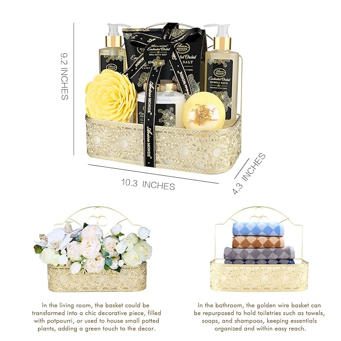 Spa Gift Baskets for Women, Gift Set for Mom Enchanted Orchid Scent, Home Spa Kit with Bubble Bath, Body Lotion, Bath Bomb, Bath Salt, Bath Gift Baskets, Birthday Gifts for Women-Velvo Beauty