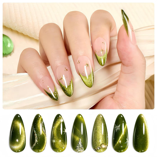 Beetles Olive Green Cat Eye Gel Nail Polish, 15ML Holographic Glitter Magnetic Soak Off UV Nail Art Manicure Gifts for Women-Velvo Beauty