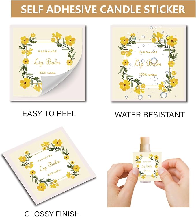 CRASPIRE 80Pcs 8 Styles Lip Balm Sticker Flower Wreath Plants Self-Adhesive Homemade Lip Balm Labels Floral Patter Square DIY Label Stickers for Lip Balm Containers Cosmetics Lipsticks-Velvo Beauty