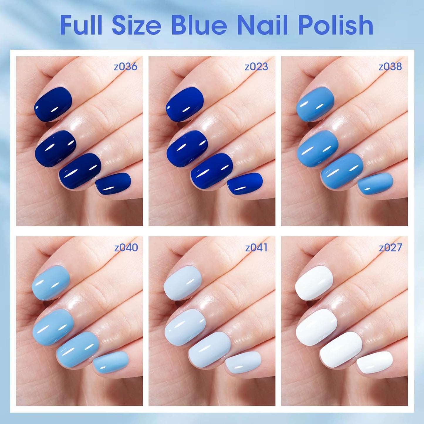 GELLEN Blue Nail Polish, Bright Navy Royal Baby Ocean Cobalt Blue White 6 Colors Set, insta Air Dry Natural Traditional Regular Nail Polish for Acrylic Natural Nails Salon Home, Non UV Gel, Hema Free-Velvo Beauty