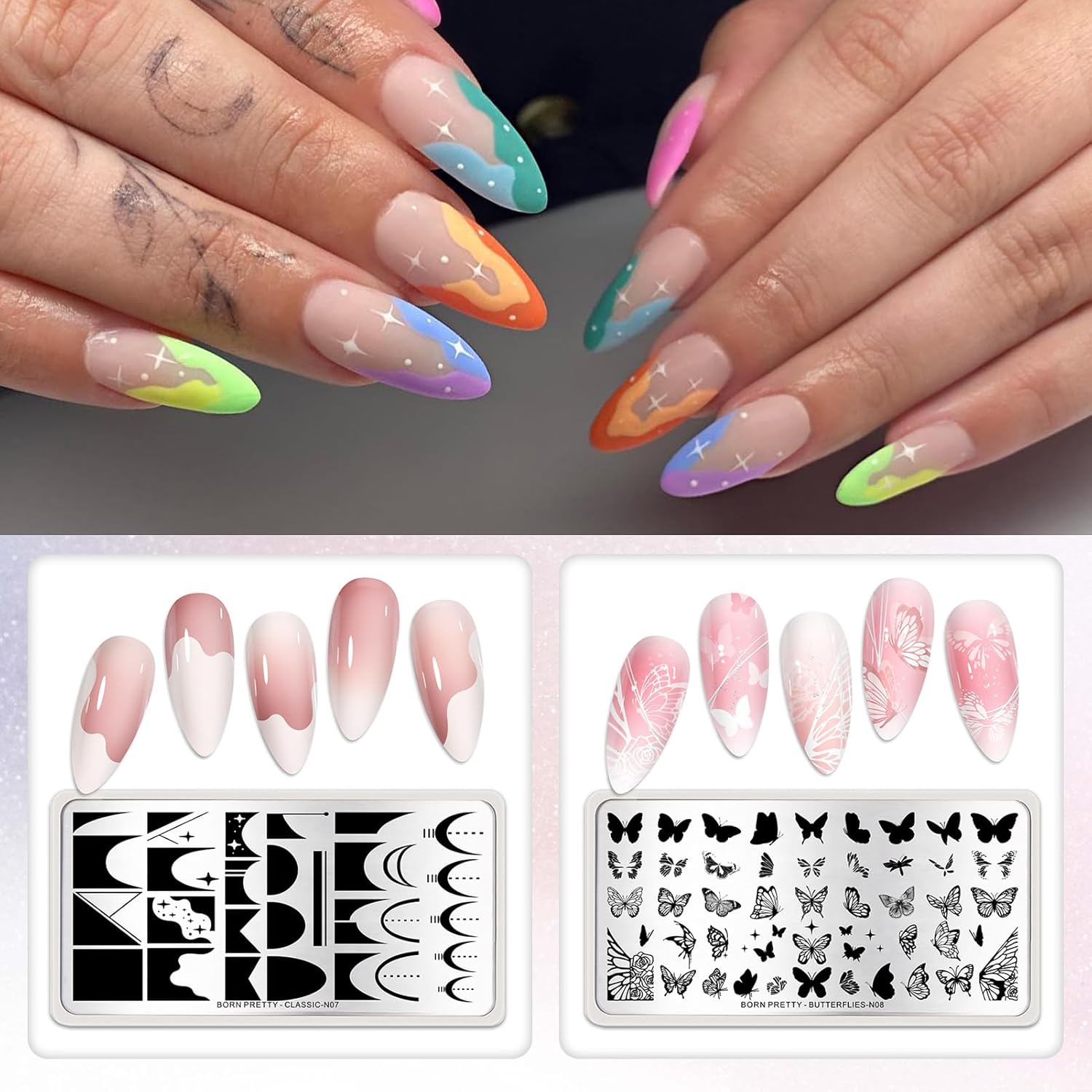 Born Pretty Nail Stamping Plates Set Nail Art Image Plates Plaid Flowers Leaves Geometric French Stamp Templates Kit Image Manicuring DIY Printing Tools 6PCS-Velvo Beauty