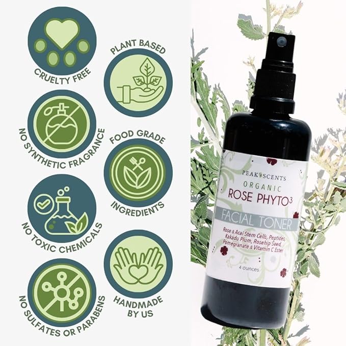 Organic Phyto³ Rose Water Facial Toner Spray - Pure Rosewater for Face, with Acaí and Herbal Extracts - Eco-Friendly and Vegan - Hydrating Rose Water Organic Face Spray (4 oz)-Velvo Beauty