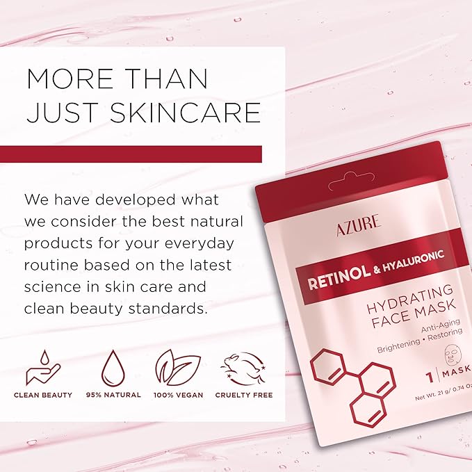 Azure Cosmetics Retinol & Hyaluronic Acid Anti Aging Facial Sheet - Rejuvenating & Hydrating Face Mask - Helps Reduce Fine Lines & Wrinkles, Smooths & Repairs - Made in Korea - Pack of 5-Velvo Beauty