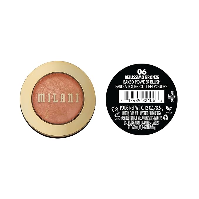 Milani Baked Blush, Powder Blush for Cheeks, Cruelty Free Makeup - Shape, Contour & Highlight Face for a Shimmery or Matte Finish -Bellissimo Bronze-Velvo Beauty