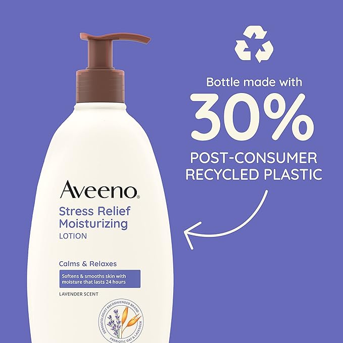 Aveeno Stress Relief Moisturizing Body Lotion 33 Fl Oz, Lavender Scent with Prebiotic Oat, Hydrating 24-Hour Moisturizer Non-Greasy for Dry Sensitive Skin, Paraben & Dye Free, Calming & Relaxing-Velvo Beauty