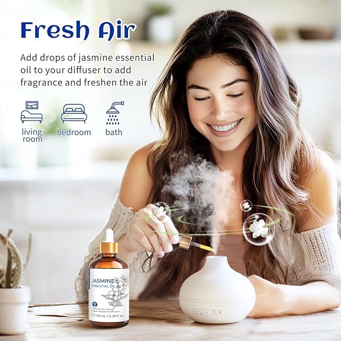 HIQILI Jasmine Essential Oil, Pure & Natural Jasmine Oil for Diffuser, Perfume, Shampoo, Aromatherapy-Velvo Beauty
