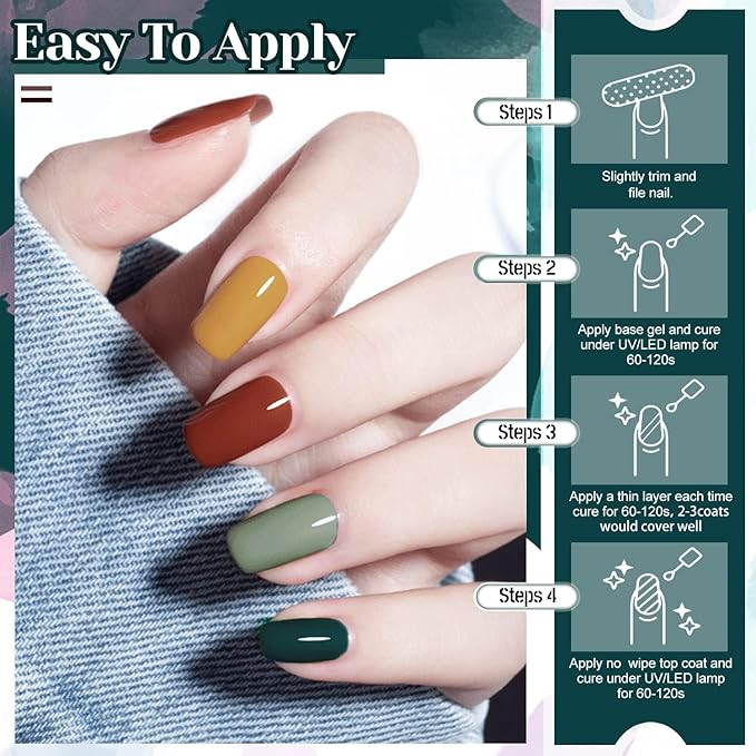 JEWHITENY 45 Pcs Gel Nail Polish Kit, Soak off Nail Lamp Gel Polish Starter Kit with 2pcs Glossy & Matte Top Coat and 2pcs Base Coat Gifts for Women-Velvo Beauty