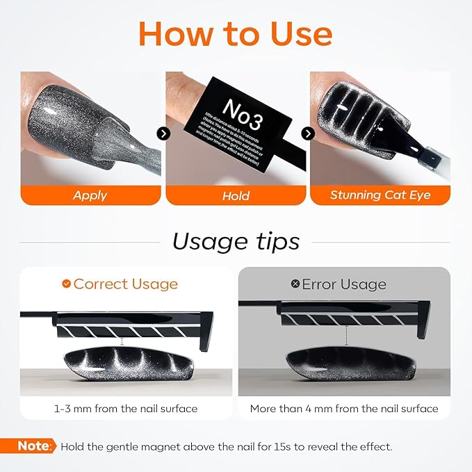 modelones Cat Eye Magnetic for Nails,15PCS Cat Eye Gel Nail Polish Magnet Tools Powerful Set Wand Magnet Summer Nail Polish Square Round Magnet Stick Diverse Glassy Cateye Effect-Velvo Beauty