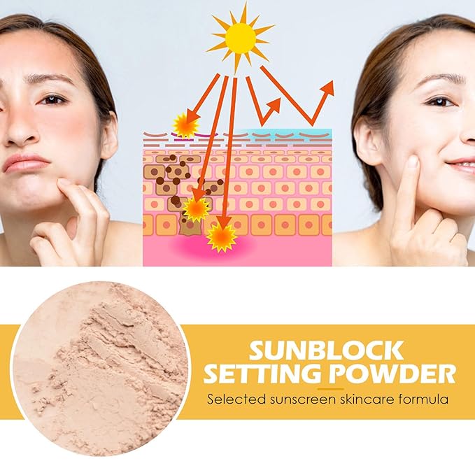 Sunscreen Setting Powder SPF 50 Loose Powder with Brush Natural Mineral Makeup Setting Powder Translucent 0.28 oz for All Skin-2PC-Velvo Beauty