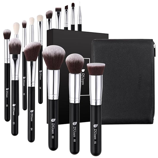 DUcare 15pcs Classic Black Makeup Brush Set with Bag Professional Soft Synthetic Foundation, Blending, Eyeshadow, Powder, Concealer Brushes for Flawless Makeup Application-Velvo Beauty