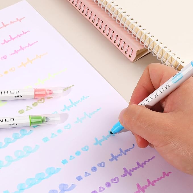 Aesthetic Highlighters Assorted Colors 12 Pack Dual Tip Highlighter Markers No Bleed Perfect for Bible and Bullet Journaling-Velvo Beauty