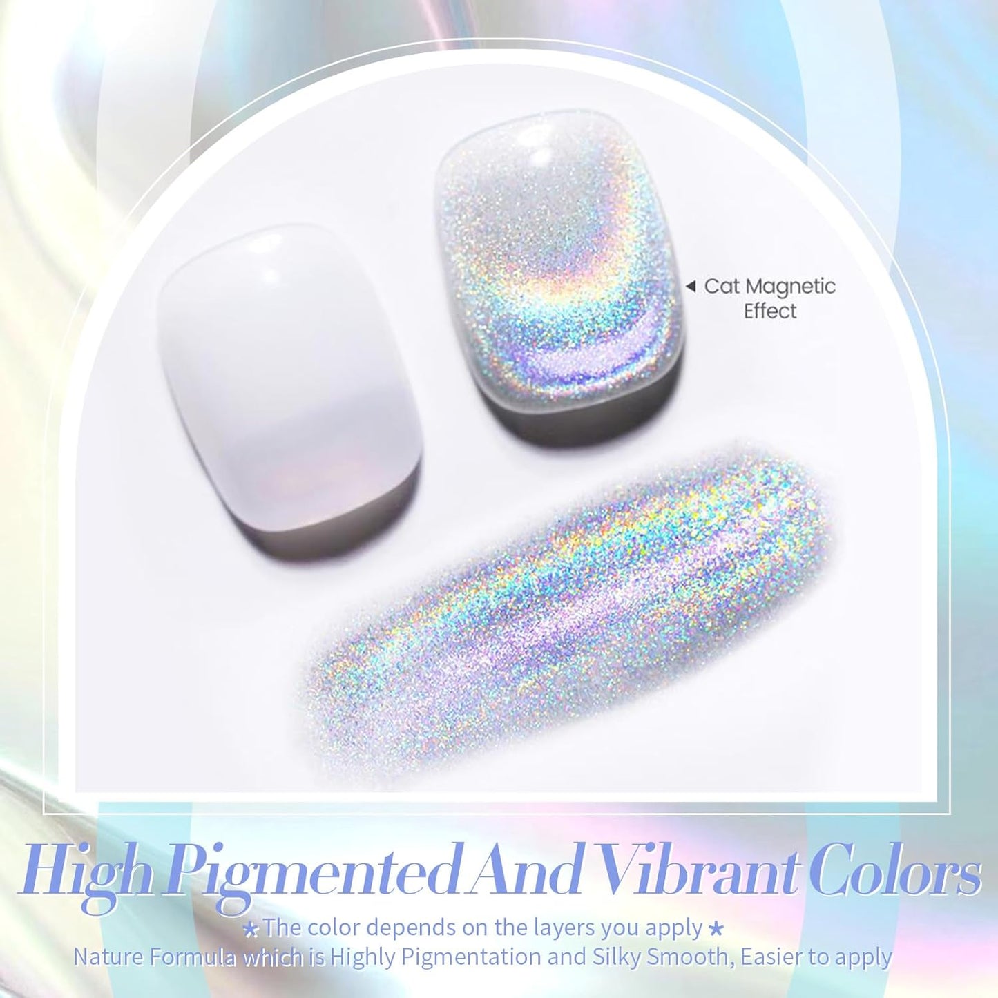 Born Pretty Magnetic Gel Nail Polish Silver Holographic Cat Magnetic Eye Gel Polish Nail Gel Soak Off Nail Art Salon Manicure Collection Gift-Velvo Beauty
