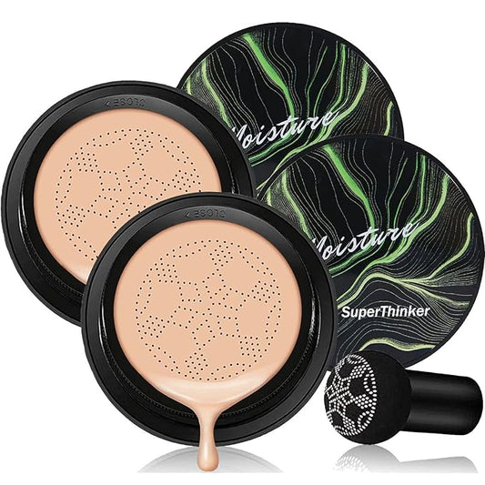 Air Cushion CC Cream Mushroom Head Cushion Foundation, BB Cream Face Makeup for Mature Skin Moisturizing Concealer Brighten Long-Lasting, Even Skin Tone for All Skin Types (2 PCS Nude)-Velvo Beauty