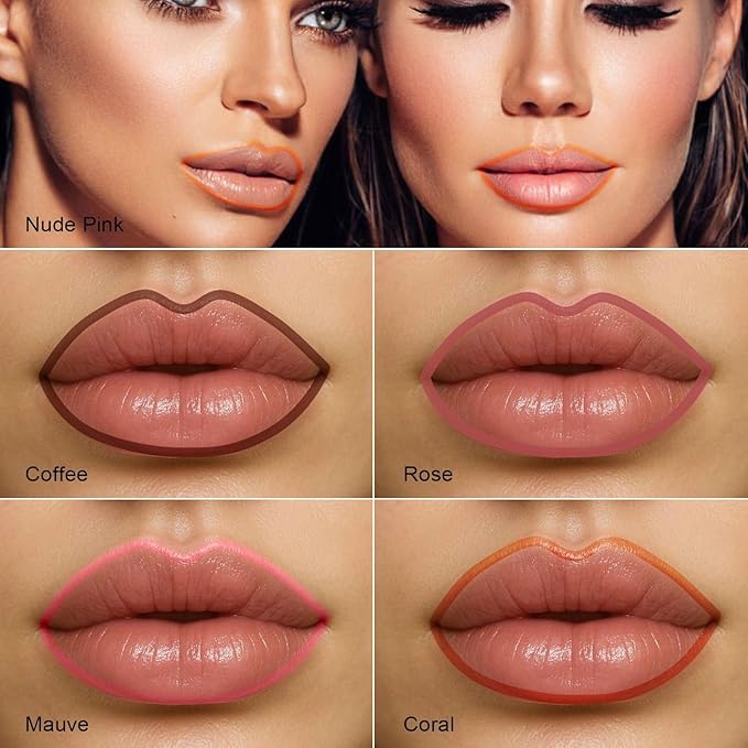 Peel Off Lip Liner Stain - Long Lasting Natural Lip Stain Transfer-proof Lip Liner, Moisturizing Waterproof Lip Gloss Stain, Highly Pigmented Color for All Skin, Ideal Gifts for Women (Coral)-Velvo Beauty