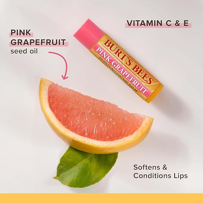 Burt's Bees 100% Natural Moisturizing Lip Balm, Pink Grapefruit with Beeswax & Fruit Extracts, 1 Tube-Velvo Beauty