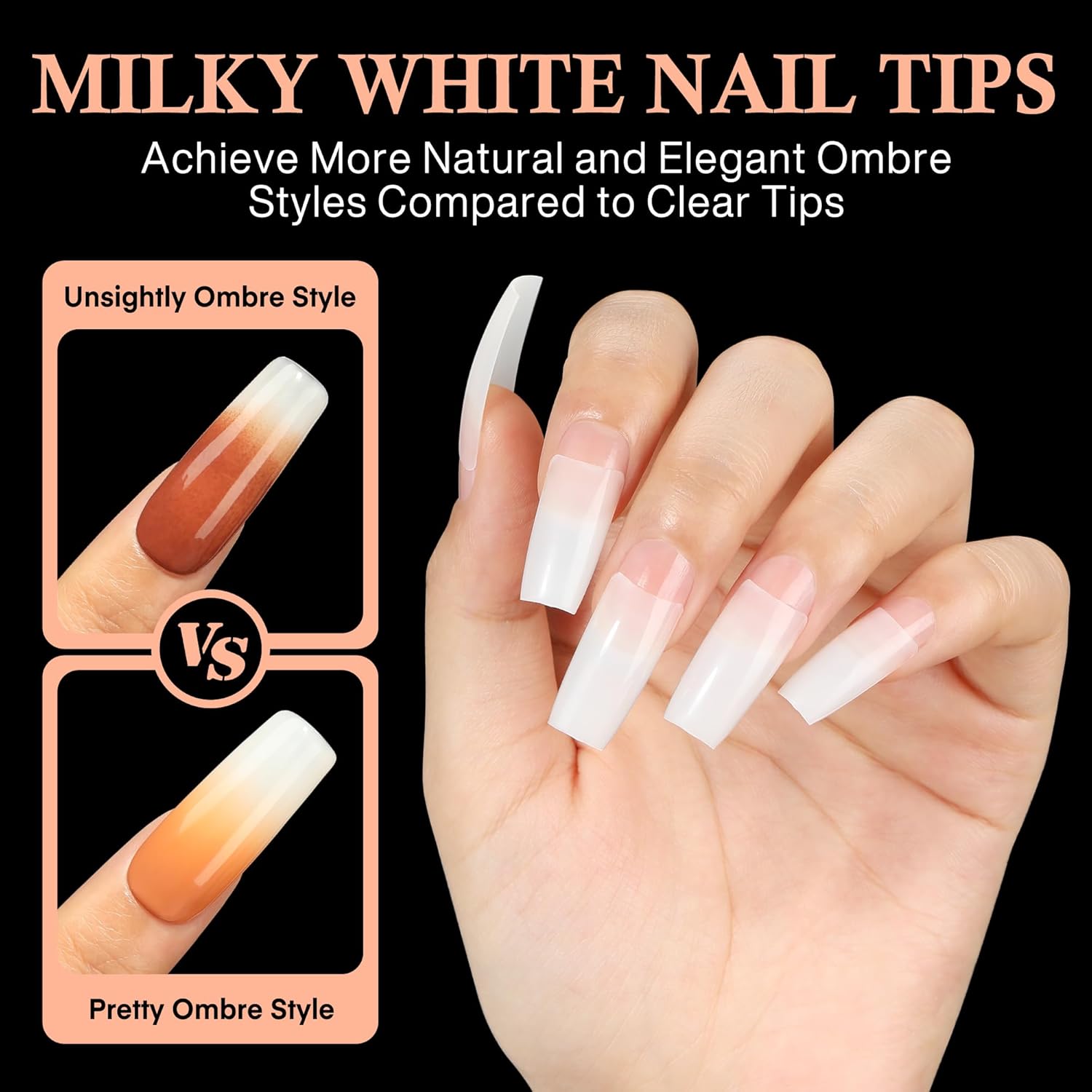 504PCS Half Cover False Nails Tips Acrylic Nail Tips Artificial False Nails Lady French Style Tip Acrylic Fake Nails For Nail Extensions Art Salon Home DIY-Velvo Beauty