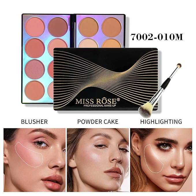 Blusher Contour Highlighter Makeup Palette, 16 Color All-in-One Matte- Bronzer Facial lluminator Palette with Makeup Brush, Long Lasting and Soft Powder, Pro Makeup Powder Kit-Velvo Beauty