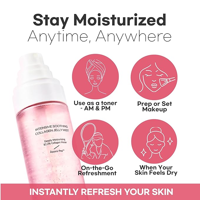 Intensive Soothing Collagen Jelly Mist, Deep Hydration, Elasticity, Moisturizer, Glow & Dewy, Face mist, Spray, Hyaluronic Acid, Lightweight Gentle for All Skin, Korean Skin Care 3.38 fl oz-Velvo Beauty