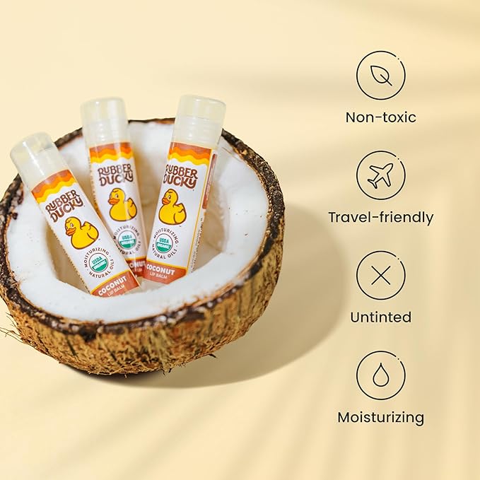 Rubber Ducky Sunscreen - Organic Lip Balm for Women, All Natural Lip Balm Stick with Vitamin E - Moisturizing & Hydrating Lip Balm for Dry Lips - Untinted and Non-Toxic Lip Care - Coconut, 3 Pack-Velvo Beauty
