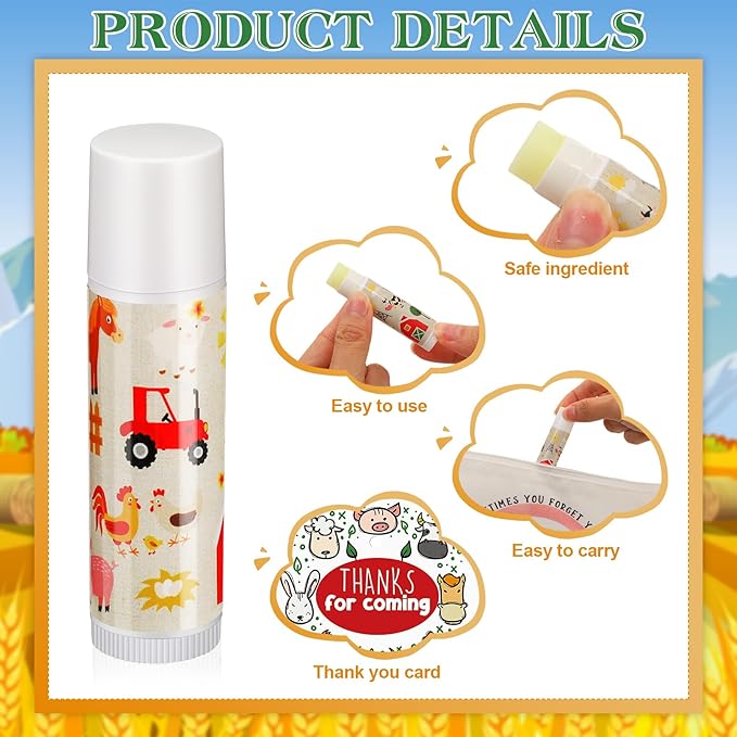 Fumete 50 Pack Baby Shower Farm Animals Party Gifts Favors Bulk Lip Balms for Guests Boys Girls Neutral Gender Reveal Favors for Baby Shower Prizes Souvenirs Bags Stuffer Classroom Prizes-Velvo Beauty