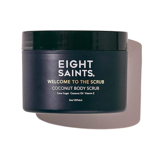Eight Saints Welcome to the Scrub Coconut Body Scrub, Natural and Organic Exfoliating Sugar Scrub for Acne, Cellulite, Deep Cleansing, Scars, Wrinkles, Exfoliate and Moisturize Skin, 8 Ounces-Velvo Beauty